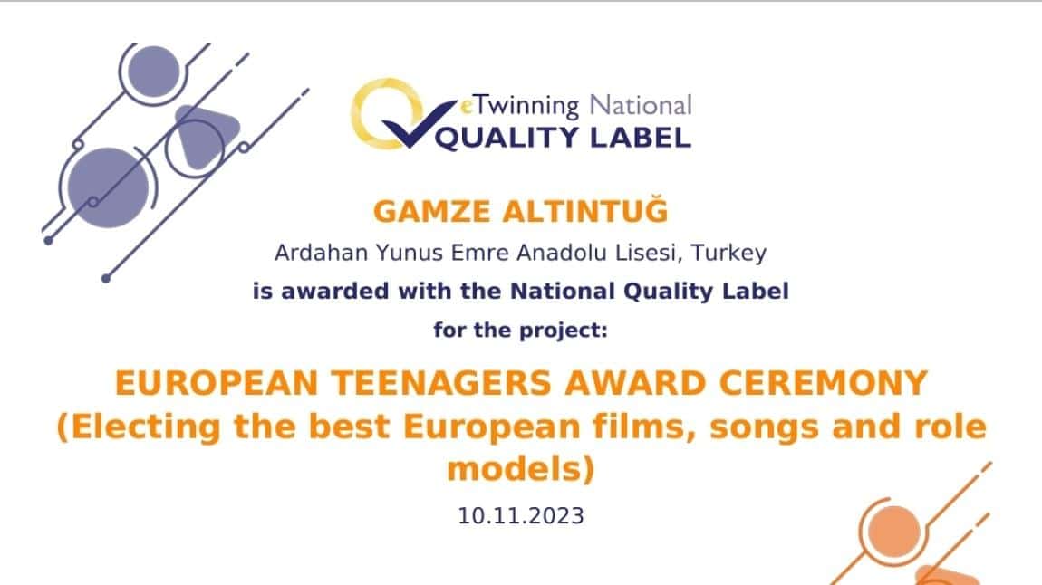 ETWINNING ULUSLARARASI PROJEMİZ 'KALİTE ETİKETİ'  'eTwinning National Quality Label' İLE ÖDÜLLENDİRİLDİ